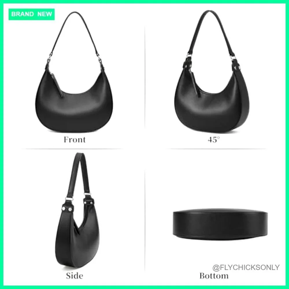 Cute Hobo Shoulder Bag with Zipper Pocket, Adjustable Strap, Faux Leather